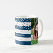 Mug Noël de grand-maman de photo argentée de rayures (Devant droit)