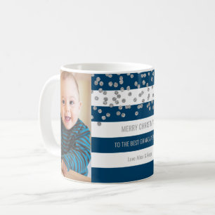 Mug Noël de grand-maman de photo argentée de rayures