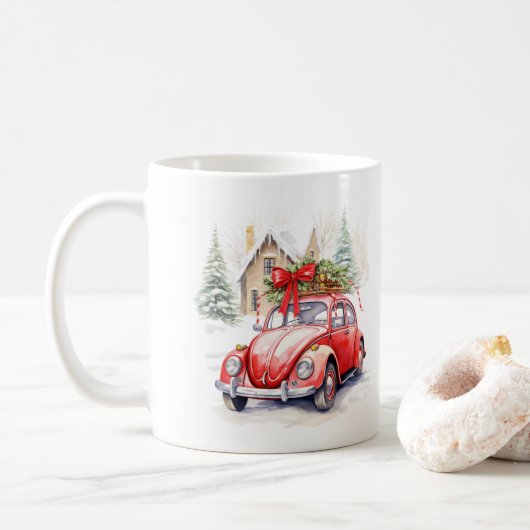 Mug Noël de la voiture Vintage (Avec donut)