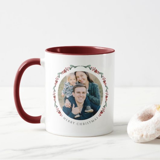 Mug Noël de photo botanique moderne (Avec donut)