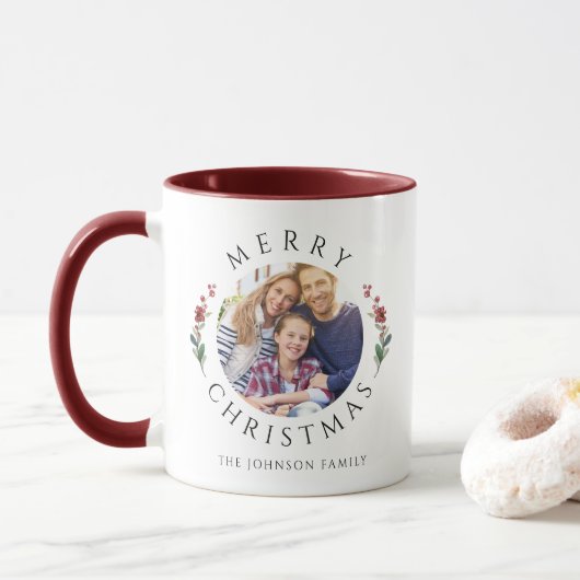 Mug Noël de photo botanique moderne (Avec donut)