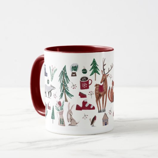 Mug Noël de ski nordique en forêt (Devant gauche)