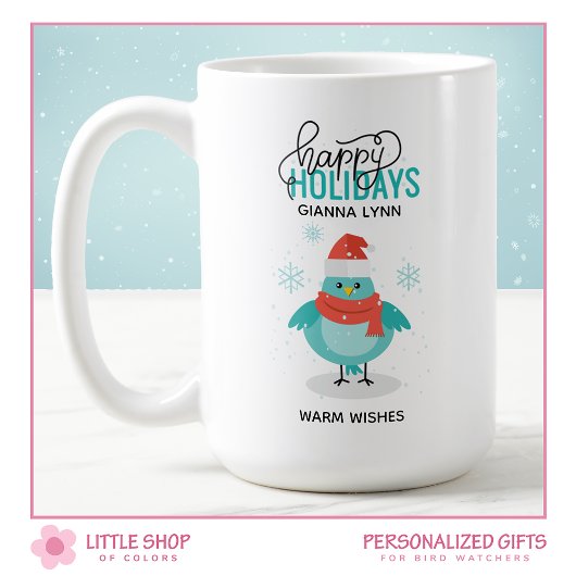 Mug Noël d'oiseau bleu hiver personnalisé