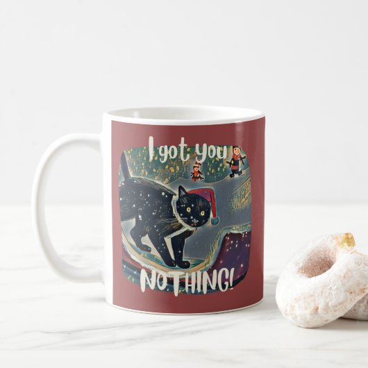 Mug Noël drôle de chat noir vilain personnalisé (Avec donut)