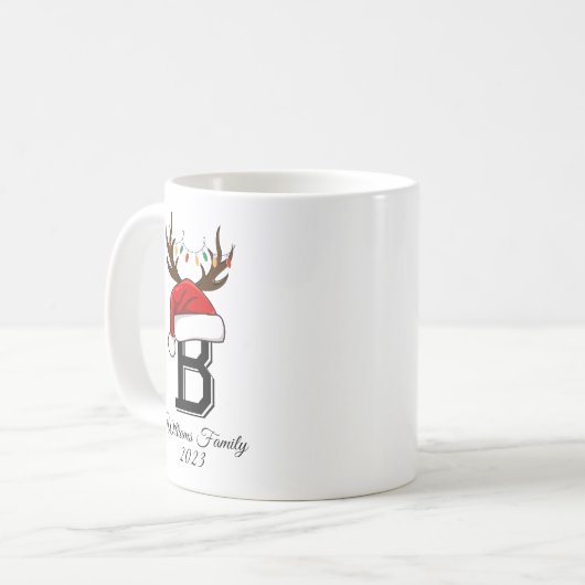 Mug Noël du Père Noël de famille monogramme (Devant gauche)