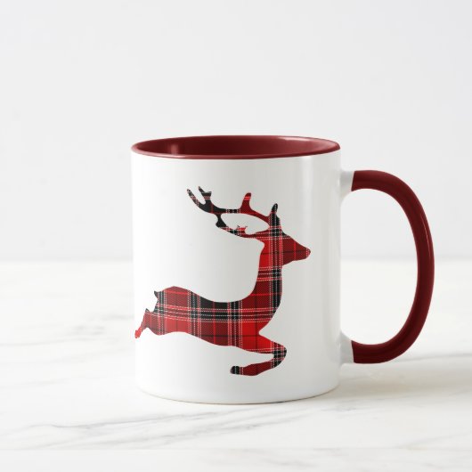 Mug Noël écossais aux rennes de Tartan rouge (Droite)