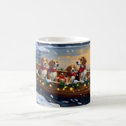 Mug Noël en bateau avec Beagle (Centre)
