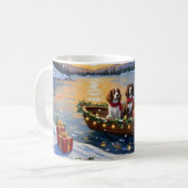 Mug Noël en bateau avec un Brittany Spaniel (Devant gauche)