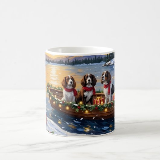 Mug Noël en bateau avec un Brittany Spaniel (Centre)