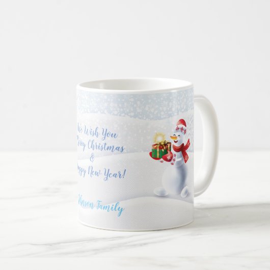 Mug Noël et bonhomme de neige heureux de vacances (Devant droit)