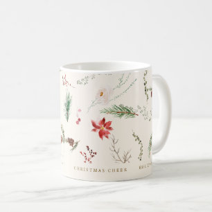 Mug Noël Fêtes Bohème Élégant Poinsettia Verdure
