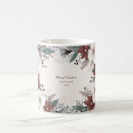 Mug Noël floral personnalisé rouge et blanc (Centre)