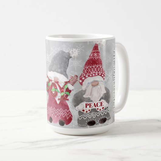 Mug Noël Gnomes Snowflakes Grey Red Love Famille (Devant droit)