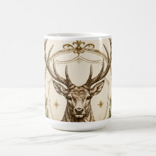Mug Noël héraldique élégant, blason de cerf et houx