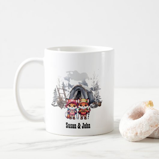 Mug Noël Hiver Camping Neige Nouveau Couple Fox (Avec donut)