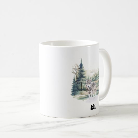 Mug Noël Hiver Forêt Aventure Loup (Devant droit)