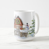 Mug Noël Hiver Grange Snowman Trees Oiseau Rouge Neige (Devant droit)