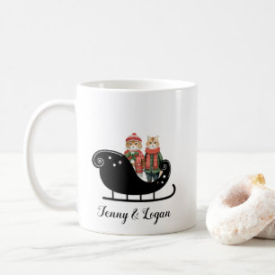 Mug Noël hiver Vintage Sleigh Cats Rouge Vert