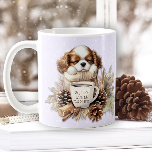 Mug Noël hiver violet Cavalier King Charles Chien