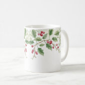 Mug Noël Holly Berry | Nom de script personnalisé (Devant droit)