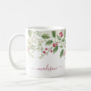 Mug Noël Holly Berry   Nom de script personnalisé