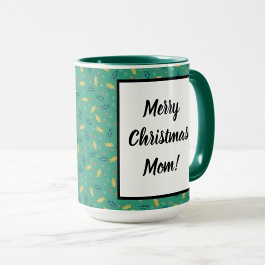 Mug Noël Holly Feuilles & Berries avec Snowflakes (Devant droit)