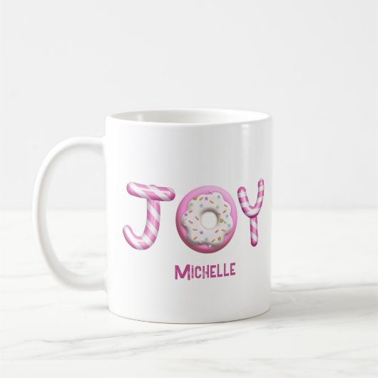 Mug Noël Joie | Sucre de canne rose personnalisé (Gauche)