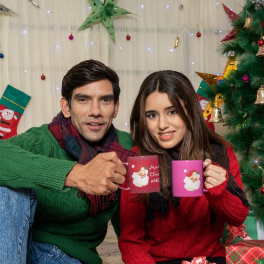 Mug Noël Jolly Santa Claus Rose Joyeux Salutation