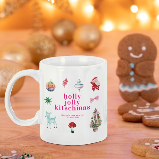 Mug Noël Kitsch | Vacances de Noël rétro Holly Jolly