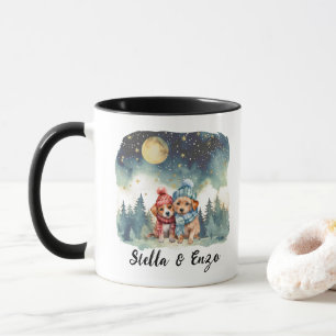 Mug Noël Lune Russe Chien Couple Rouge Bleu