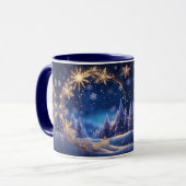 Mug Noël magique - flocons de neige dorés, photo (Devant gauche)