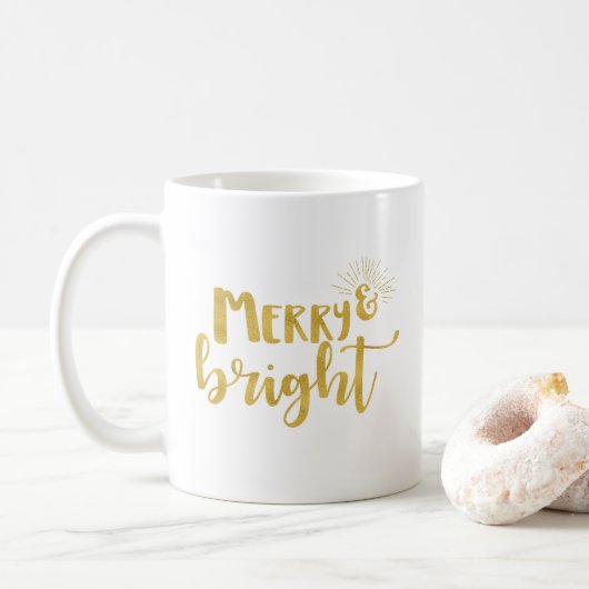 Mug Noël Merry et Bright Faux Typographie de l'or (Avec donut)