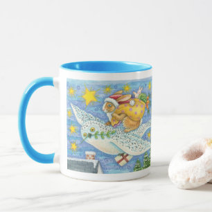 Mug Noël mignon avec lapin comme Père Noël sur Hibou