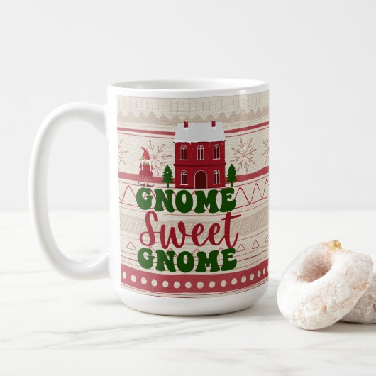 Mug Noël mignon gnomes rouge vert drôle jeu (Avec donut)