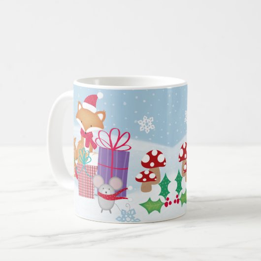 Mug Noël mignon hiver Bois Animaux Art (Devant gauche)