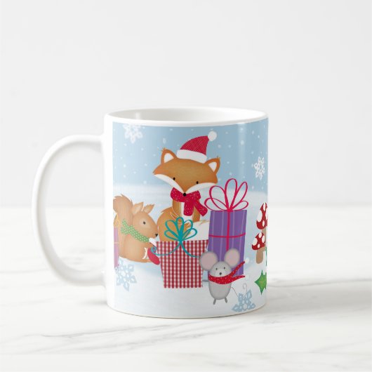 Mug Noël mignon hiver Bois Animaux Art (Gauche)