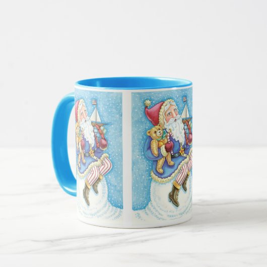Mug Noël mignon, le Père Noël sur Snowball avec jouets (Devant gauche)