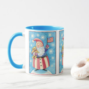 Mug Noël mignon, Père Noël patriotique avec drapeau