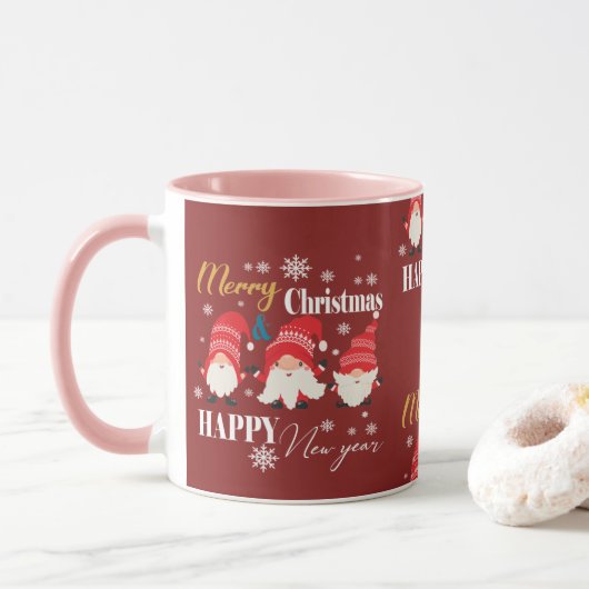 Mug Noël mignon petit nain rouge   (Avec donut)