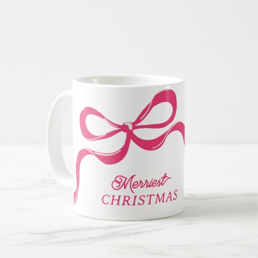 Mug Noël Moderne Classique Rose Rubans Vacances (Devant gauche)