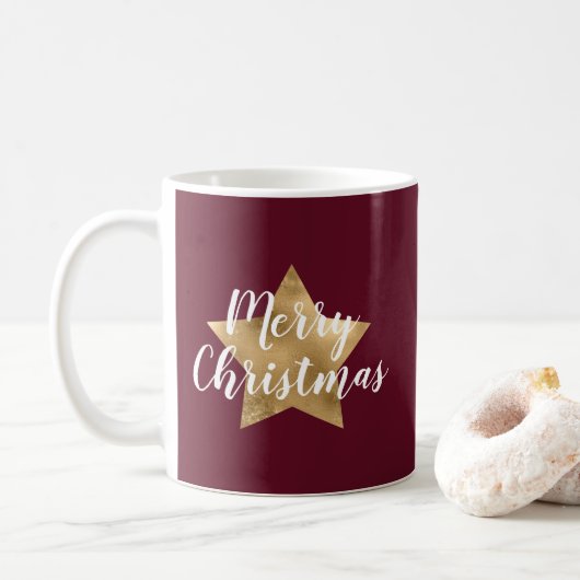 Mug Noël Moderne Étoile Dorée Bourgogne (Avec donut)