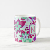 Mug Noël moderne Floral Bourgogne Vert Vacances (Devant droit)
