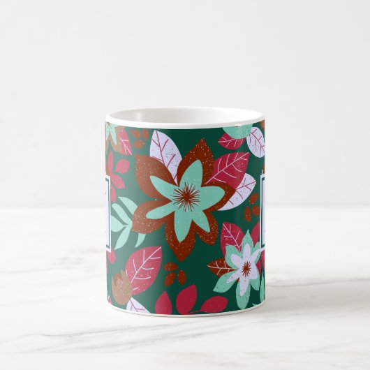 Mug Noël moderne Floral Rouge Vert Vacances (Centre)