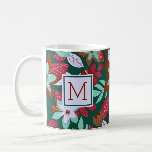 Mug Noël moderne Floral Rouge Vert Vacances (Gauche)