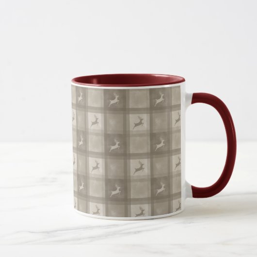 Mug Noël Motif Cerf Plaid Aquarelle Beige (Droite)