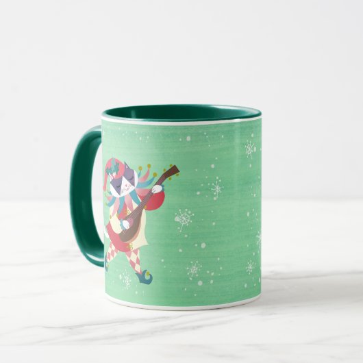 Mug Noël Musique Elfe Chat Vert (Devant gauche)