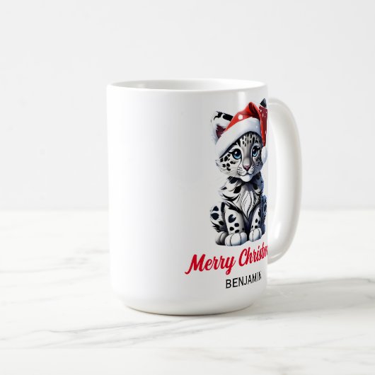 Mug Noël Neige Père Noël mignonne Neige Leopard Cub (Devant droit)