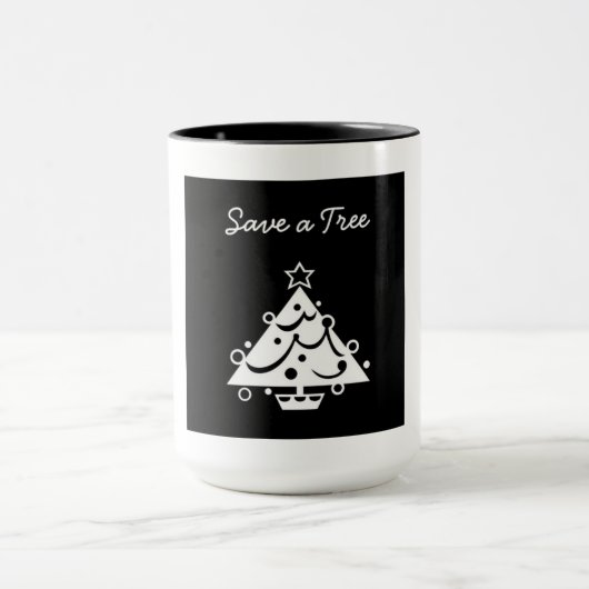 Mug Noël noir et blanc Sauvez l'arbre (Centre)