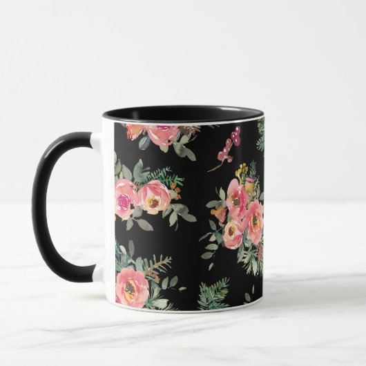Mug Noël noir | Festif hiver Floral (Gauche)