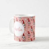 Mug Noël Nordique GnomesMotif rose avec nom (Devant gauche)